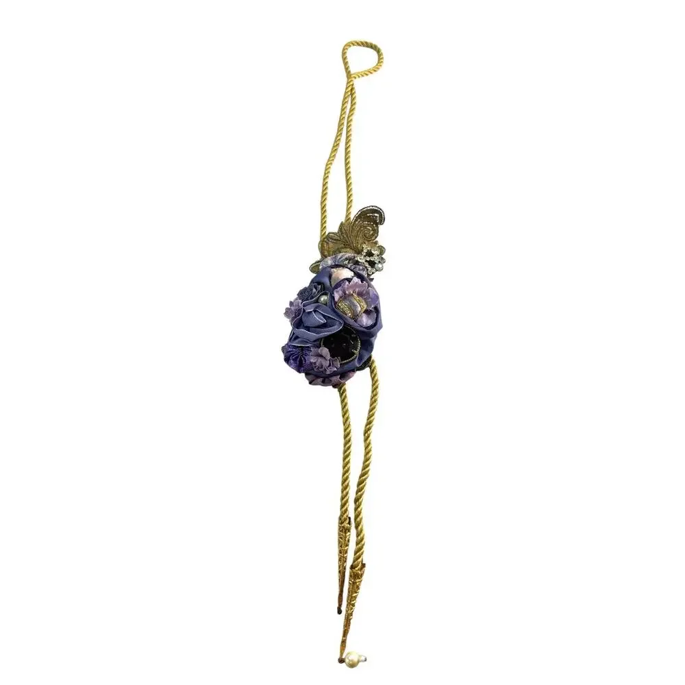 Ornate Purple Gold Jeweled Floral Curtain Tieback Tassel 19” Single